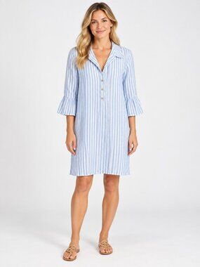 Lilly Pulitzer Blue White Stripe Button Front Shirt Dress Size 16